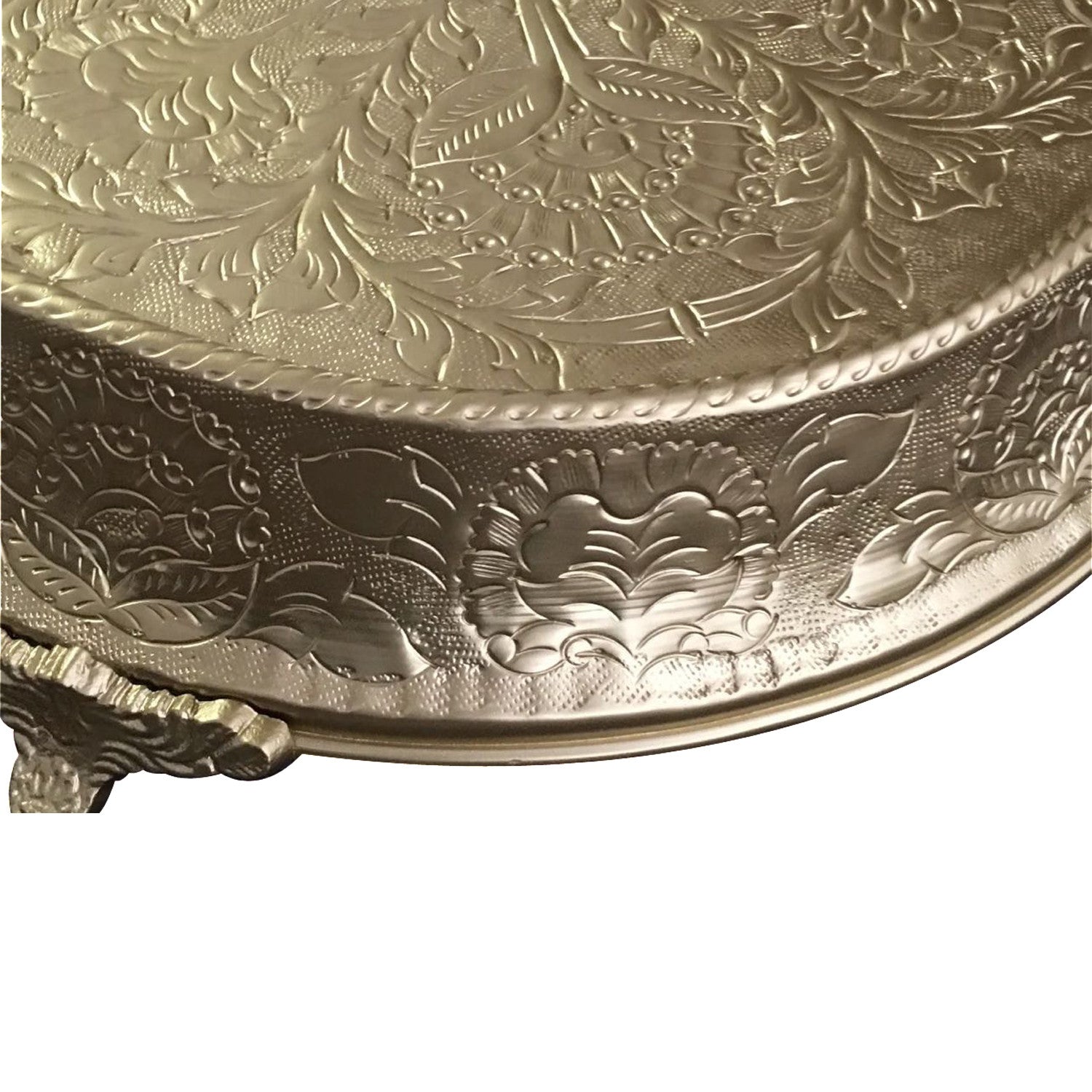 Gold Embossed Round Cake Plateau, Metal Cake Stand Cake Riser - 14